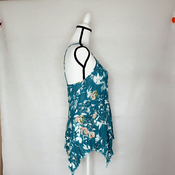 Melrose and Market Teal Floral Asymmetrical Tank - Picture 5 of 8